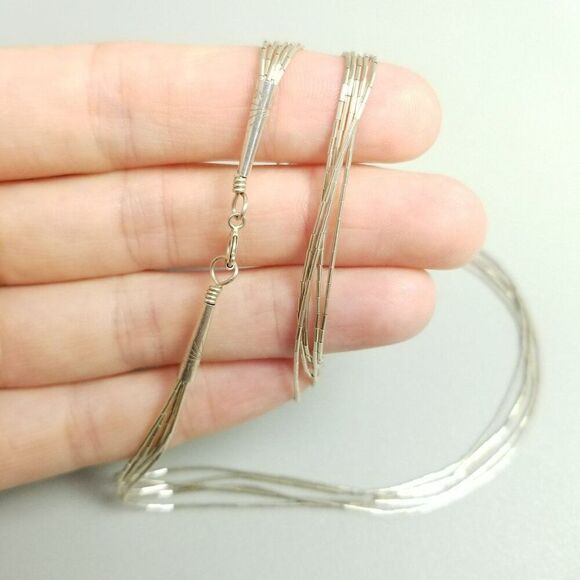 Vintage Sterling Silver Liquid Silver Fived Strand Beaded Necklace 17 Inch Long - Picture 1 of 7